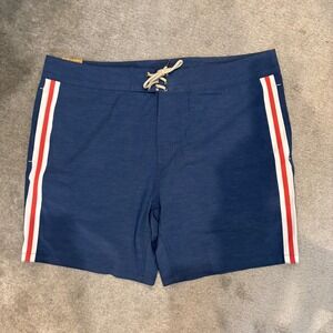 NWT Faherty Retro Surf Stripe Board Shorts Blue Red White Swim Trunks Mens 38